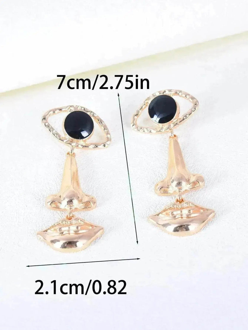 Exaggerated Long Retro Nose Lips Eye Dangle Earrings