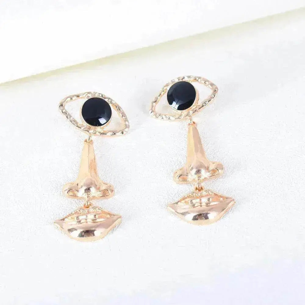 Exaggerated Long Retro Nose Lips Eye Dangle Earrings
