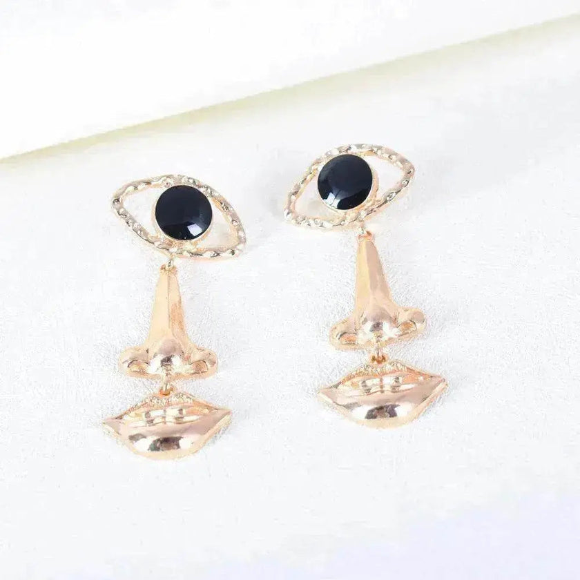 Exaggerated Long Retro Nose Lips Eye Dangle Earrings
