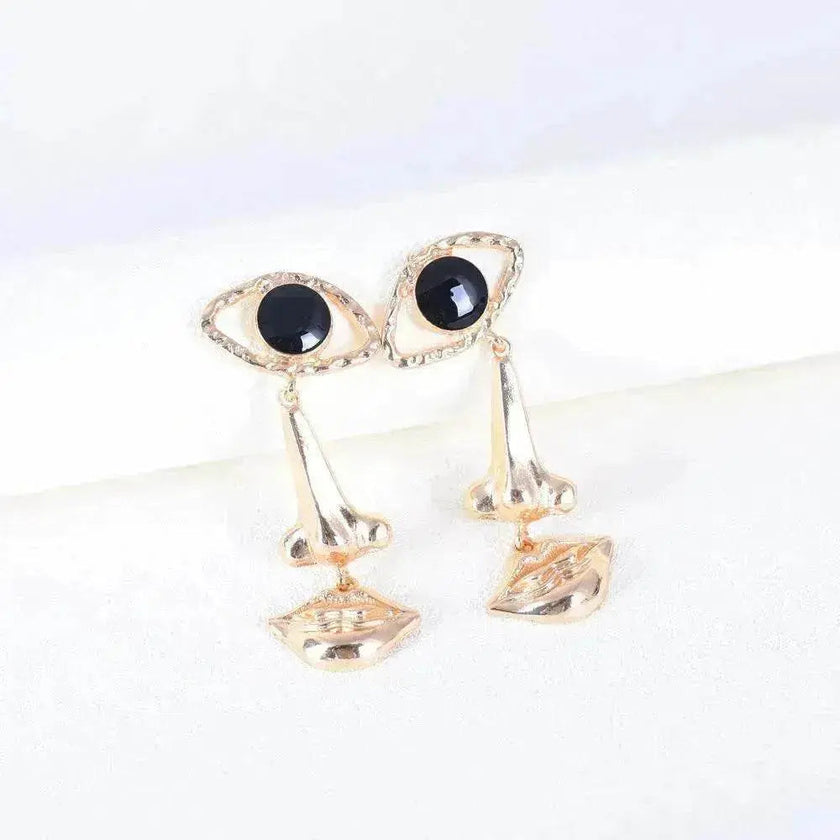 Exaggerated Long Retro Nose Lips Eye Dangle Earrings