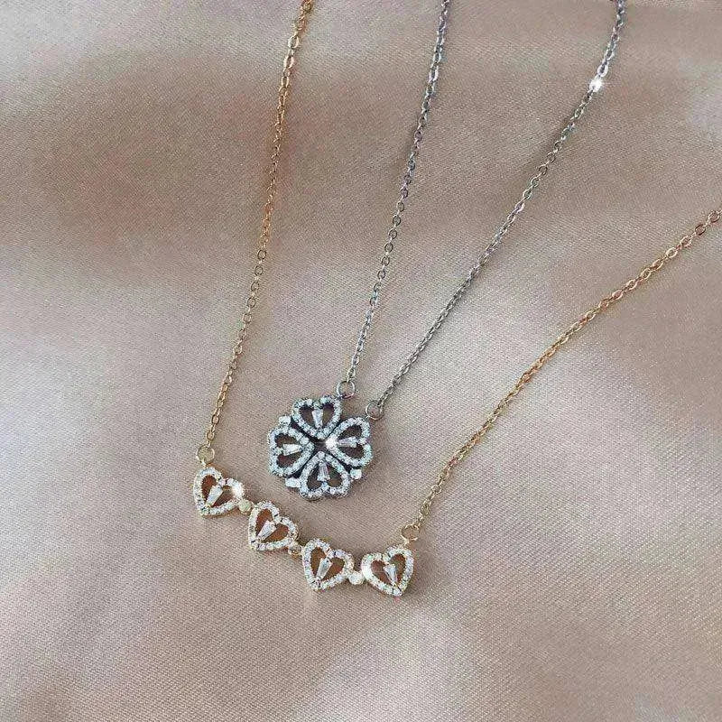 Four Leaf Clover Magnetic Necklace, Detachable 4-in-1 Titanium Steel Women Necklace