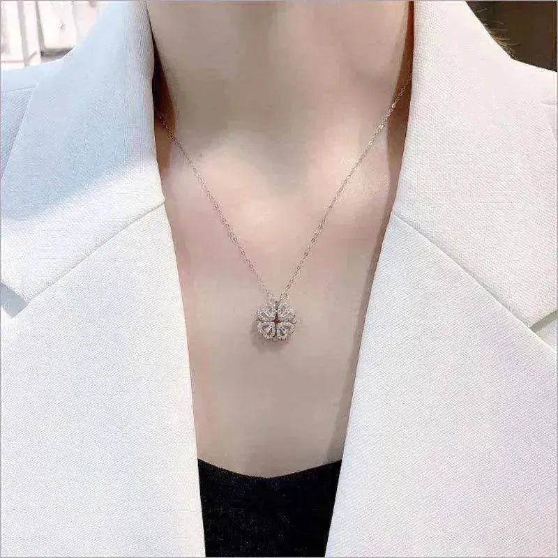 Four Leaf Clover Magnetic Necklace, Detachable 4-in-1 Titanium Steel Women Necklace