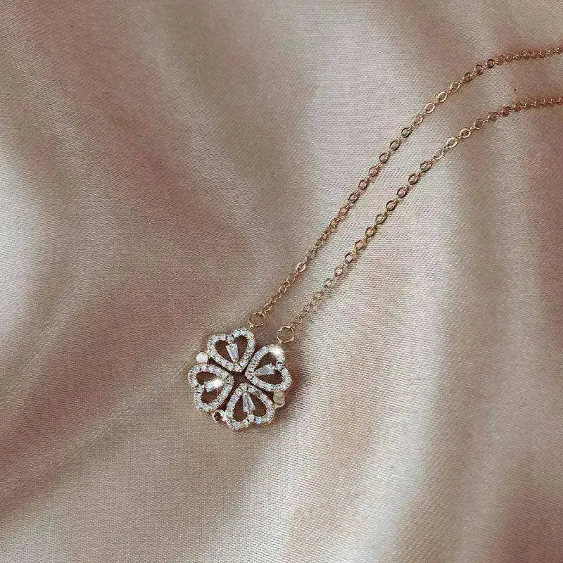 Four Leaf Clover Magnetic Necklace, Detachable 4-in-1 Titanium Steel Women Necklace
