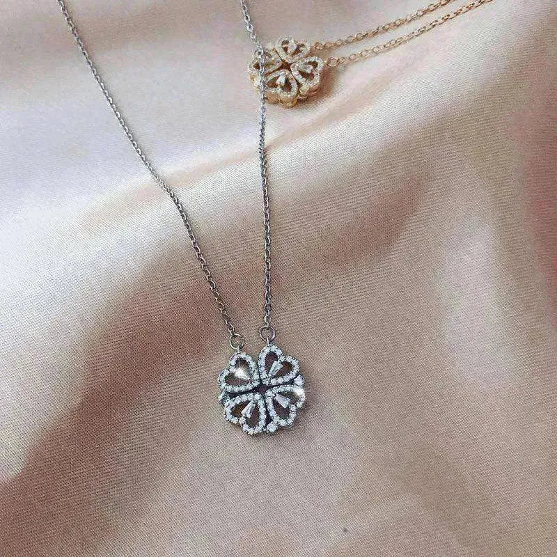 Four Leaf Clover Magnetic Necklace, Detachable 4-in-1 Titanium Steel Women Necklace