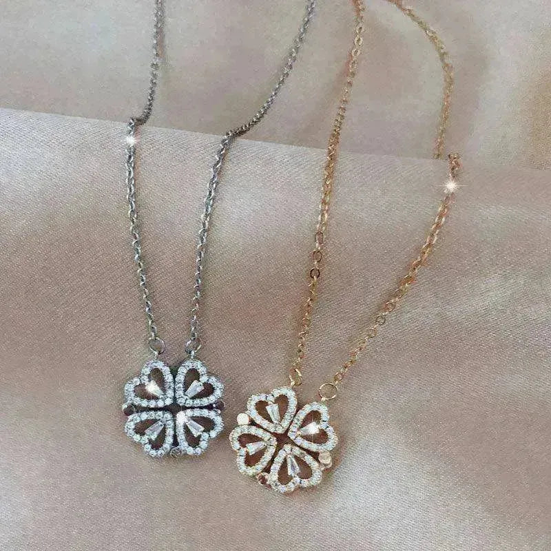 Four Leaf Clover Magnetic Necklace, Detachable 4-in-1 Titanium Steel Women Necklace