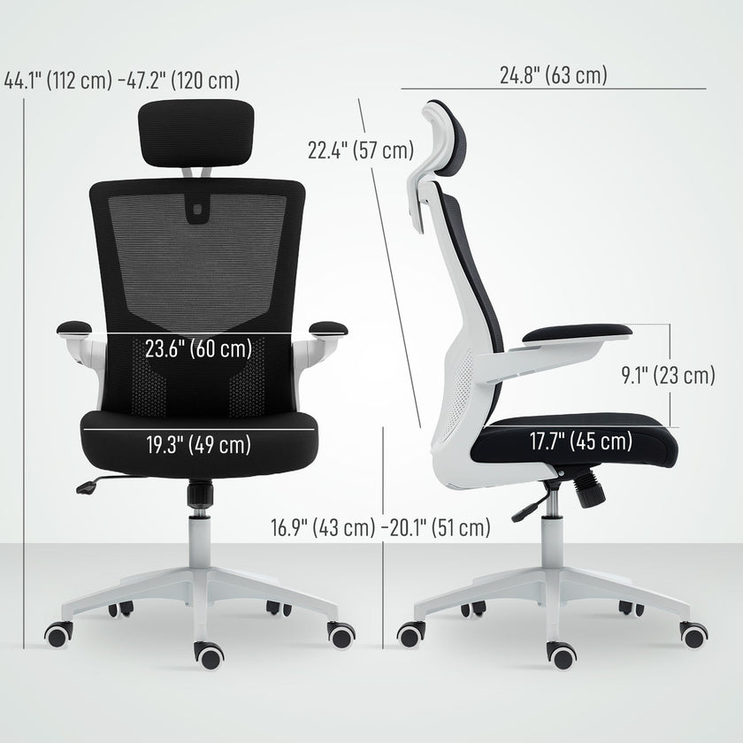 Andre Ergonomic Office Chair with 2D Lumbar Support and adjustable Headrest-Black/White