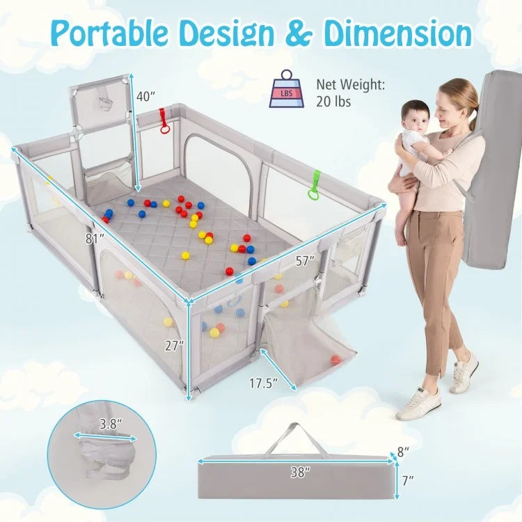 Large Baby Playpen with Mat and Ocean Balls- 2 Colours