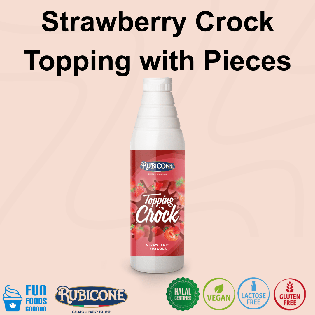 Strawberry Topping with Pieces - 1 KG Squeeze Bottle - Strawberry Crock Topping - Rubicone Canada - Ships Free Within Canada on Orders Above CAD $199