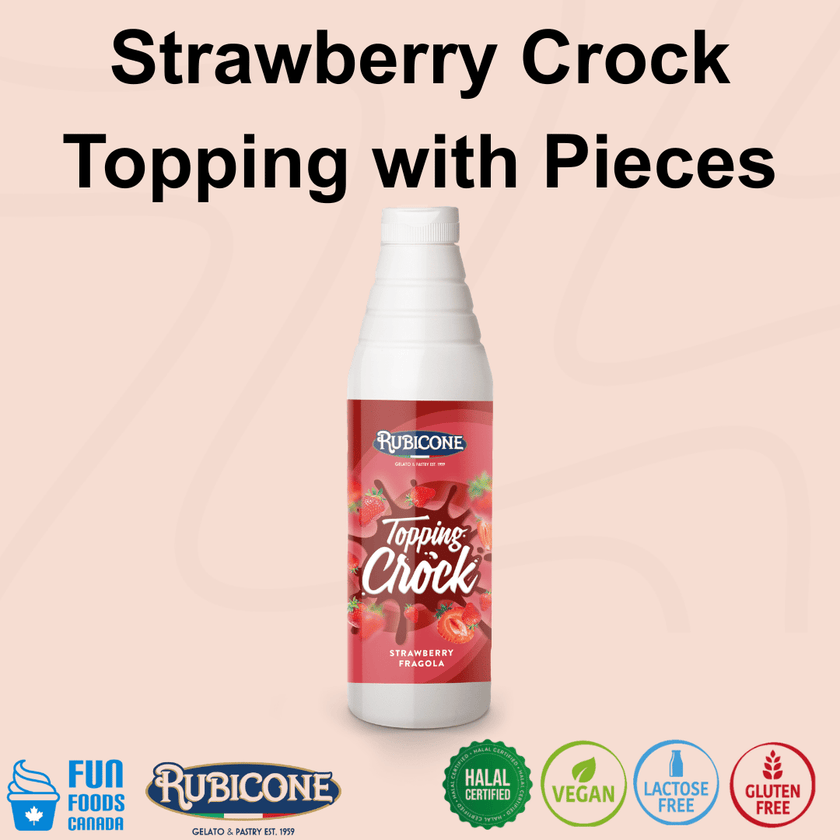 Strawberry Topping with Pieces - 1 KG Squeeze Bottle - Strawberry Crock Topping - Rubicone Canada - Ships Free Within Canada on Orders Above CAD $199