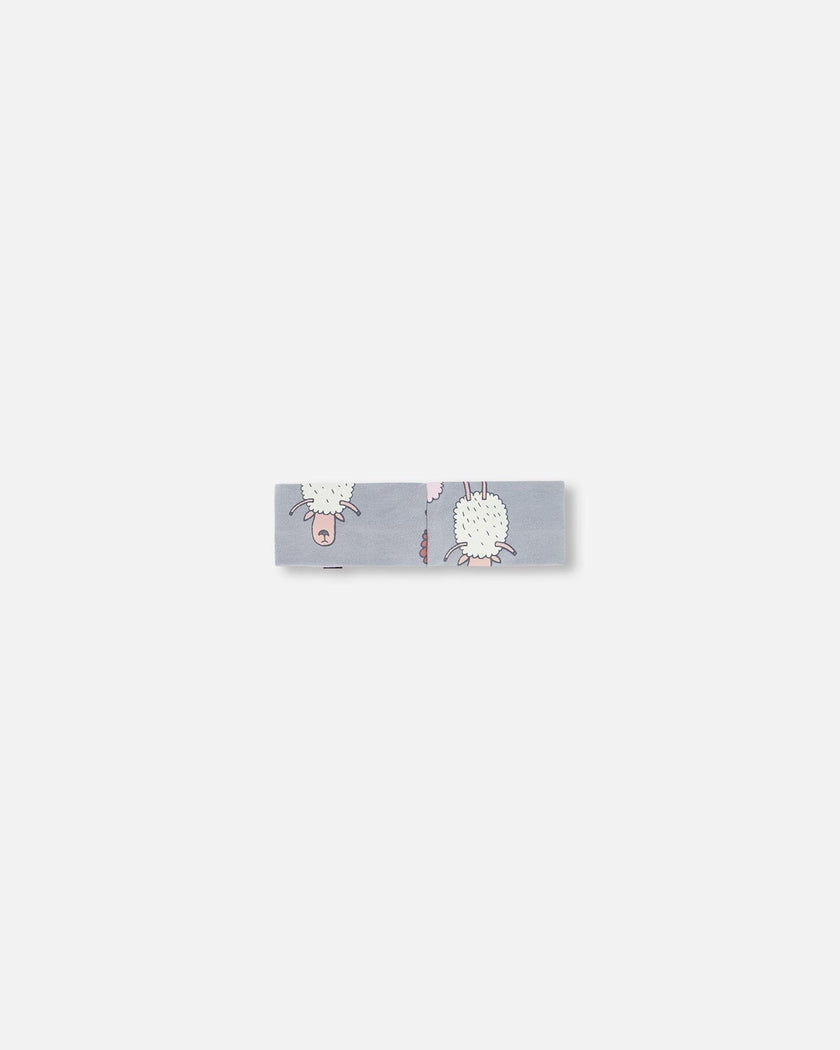 Printed Organic Cotton Headband Blue Grey Sheep
