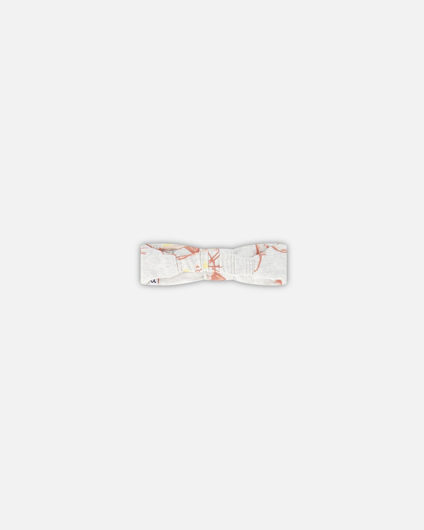 Organic Cotton Headband Heather Beige With Printed Cat