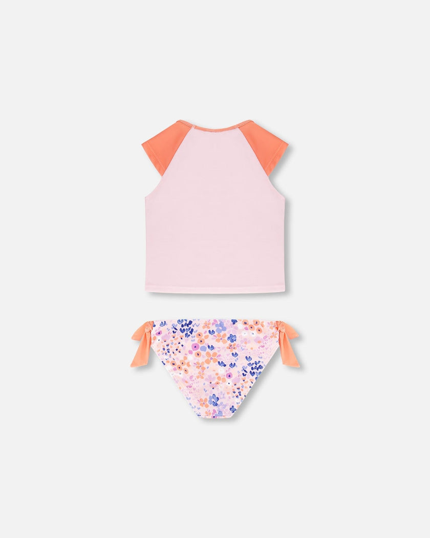 Two Piece Rashguard Swimsuit Lavender Printed Fields Flowers