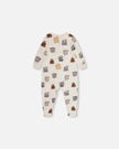 Organic Cotton One Piece Pajama Heather Beige Printed Monsters