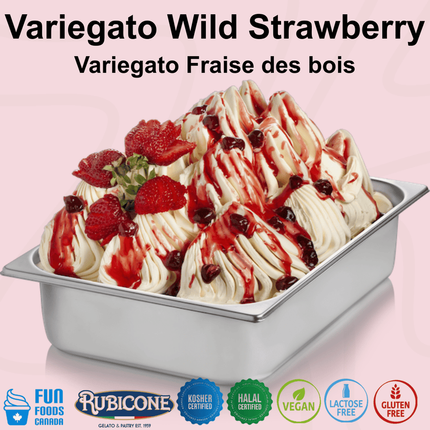 Wild Strawberry Sundae Dessert Topping - 3 KG Bucket - Wild Strawberry Variegate - Rubicone Canada - Ships Free Within Canada on Orders Above CAD $199