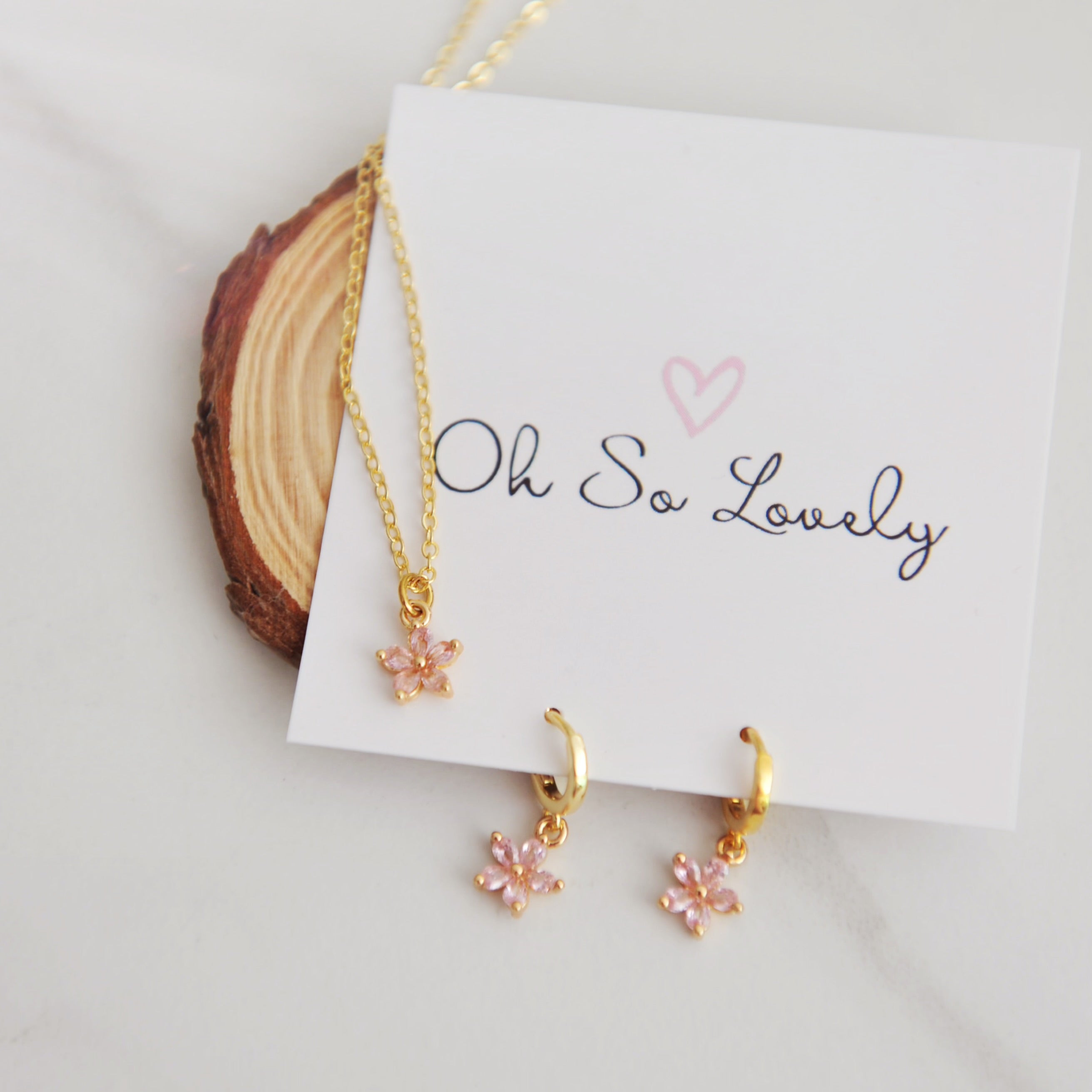 Aurelia Pink Flower Huggie Hoops