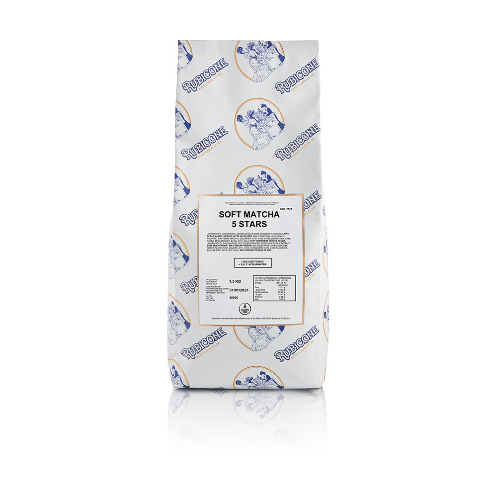 Soft Matcha 5 Stars Ready Creamy Soft Serve Mix - Complete Ready Base - Case of 8 x 1.5 KG bags - Rubicone Canada - Ships Free Within Canada on Orders Above CAD $199