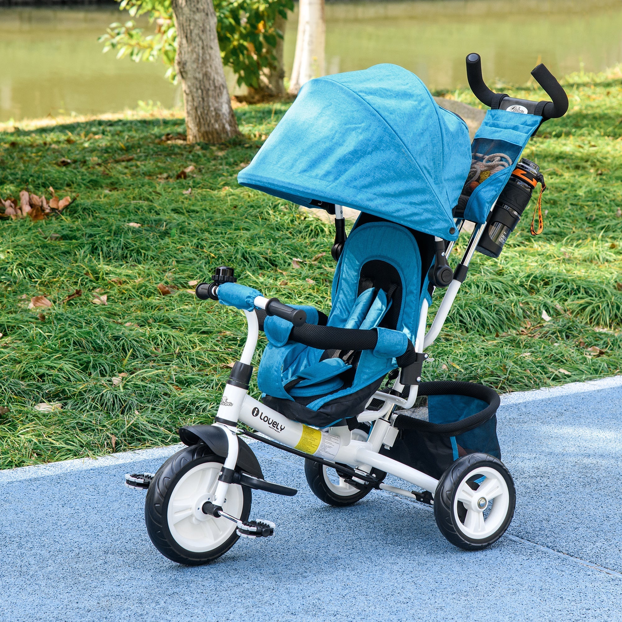 Qaba Convertible 4-in-1 Toddler Tricycle with Parent Handle for Kids 1-5 Years Outdoor Play Blue