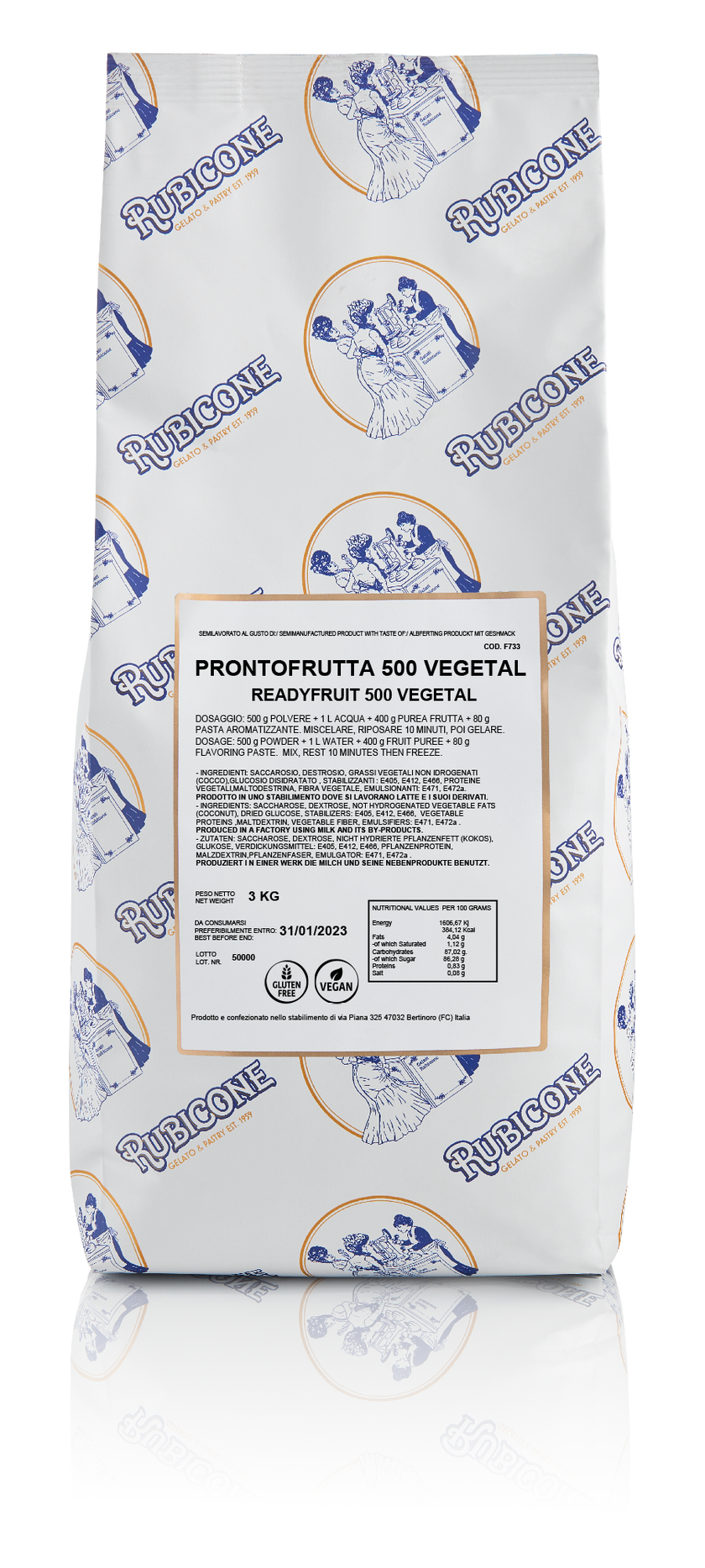 Ready Fruit 500 Vegetal - Fruit Gelato Base - Case of 4 x 3 KG bags - Rubicone Canada - Ships Free Within Canada on Orders Above CAD $199