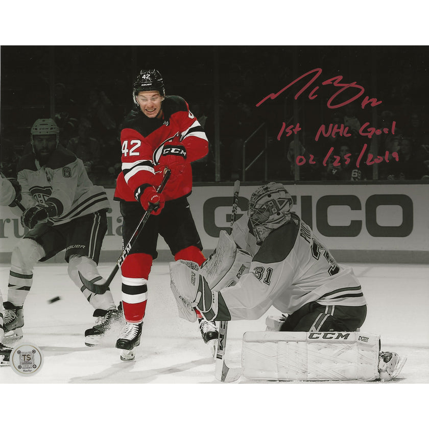 Nathan Bastian Autographed New Jersey Devils Spotlight 1st Goal Inscribed 