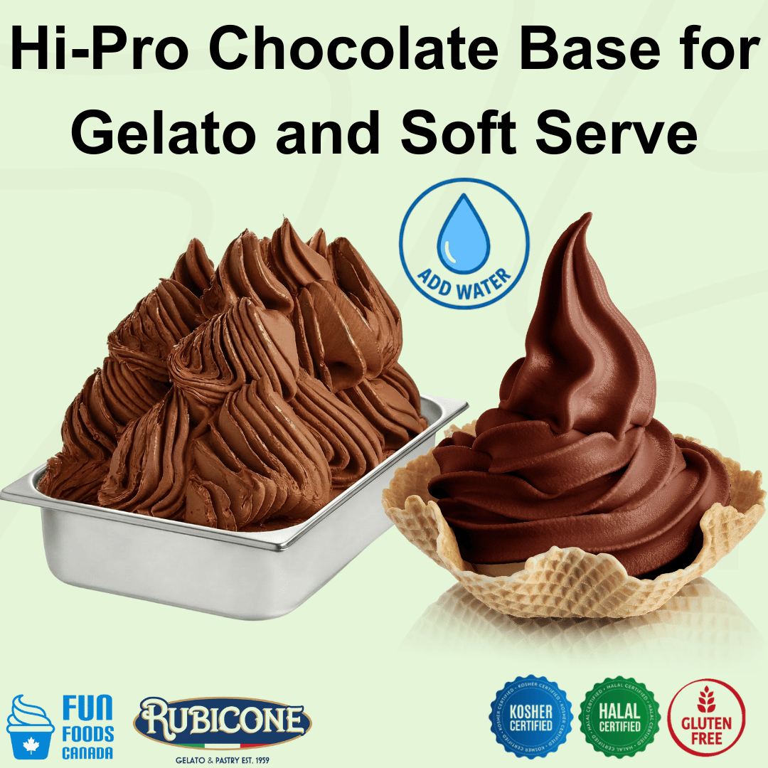 High Protein Chocolate Soft Serve & Gelato Mix - HI-PRO Chocolate - Case of 8 x 1.55 KG bags - Fit Gelato - Rubicone Canada - Ships Free Within Canada on Orders Above CAD $199