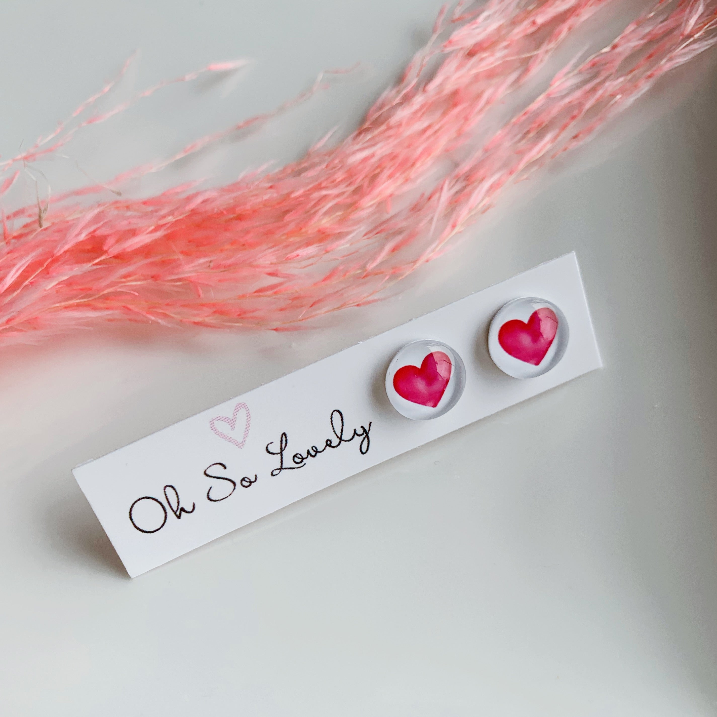 Watercolour pink Heart stud earrings