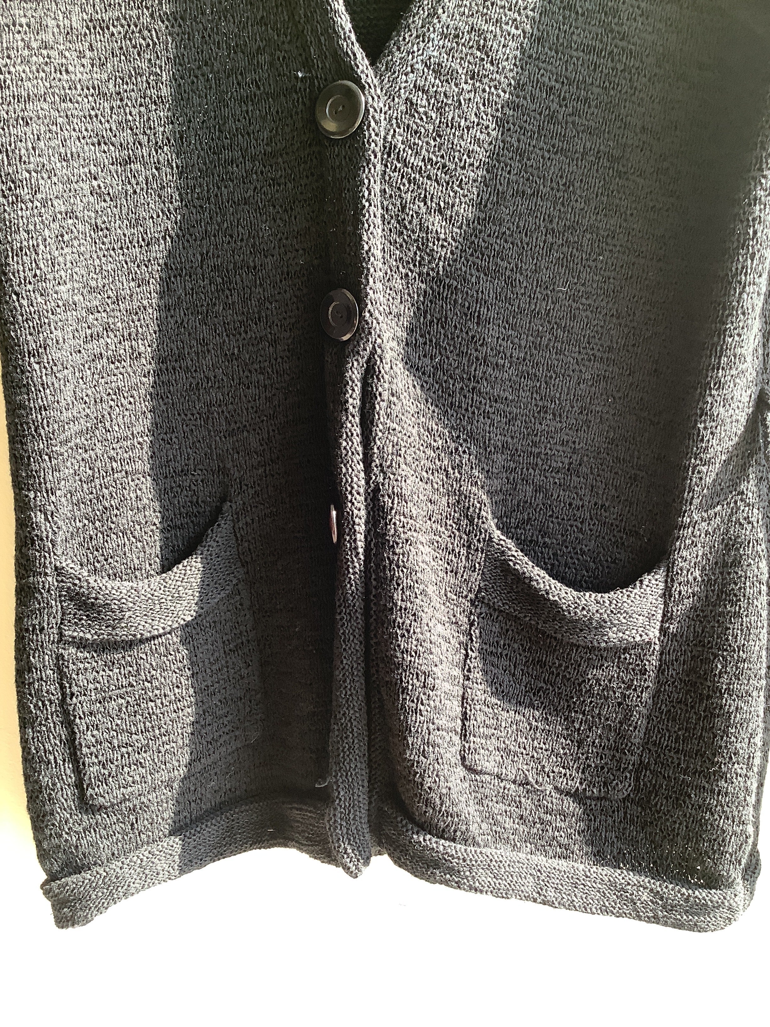 Vintage Black Short-Sleeve Knit Cardigan