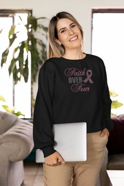 Faith Over Fear Breast Cancer Rhinestone Shirt – Pink Ribbon Sparkle Bling Tee | Blingdazzel
