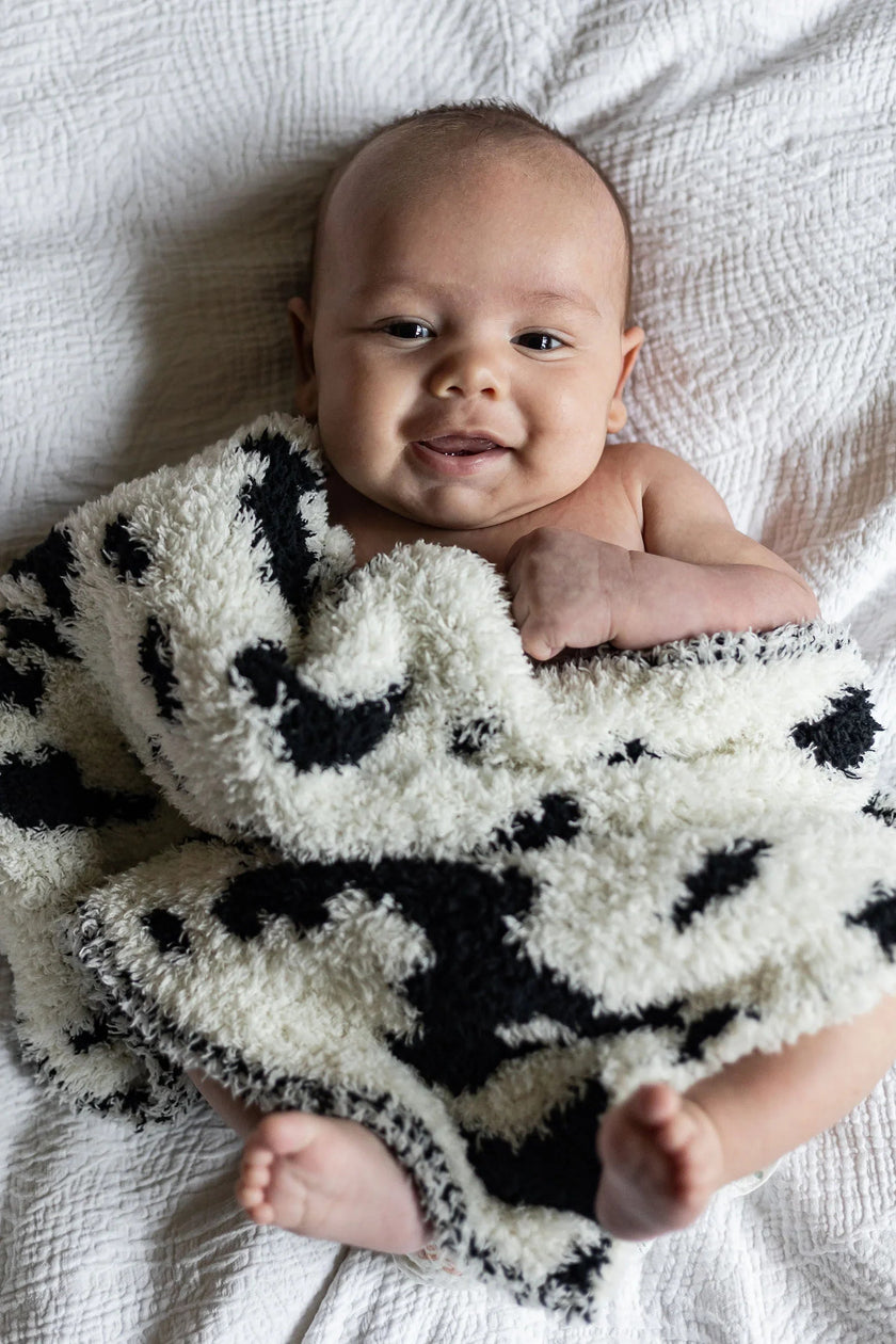 Black & Off-White Cow Print Lovey Baby Blanket