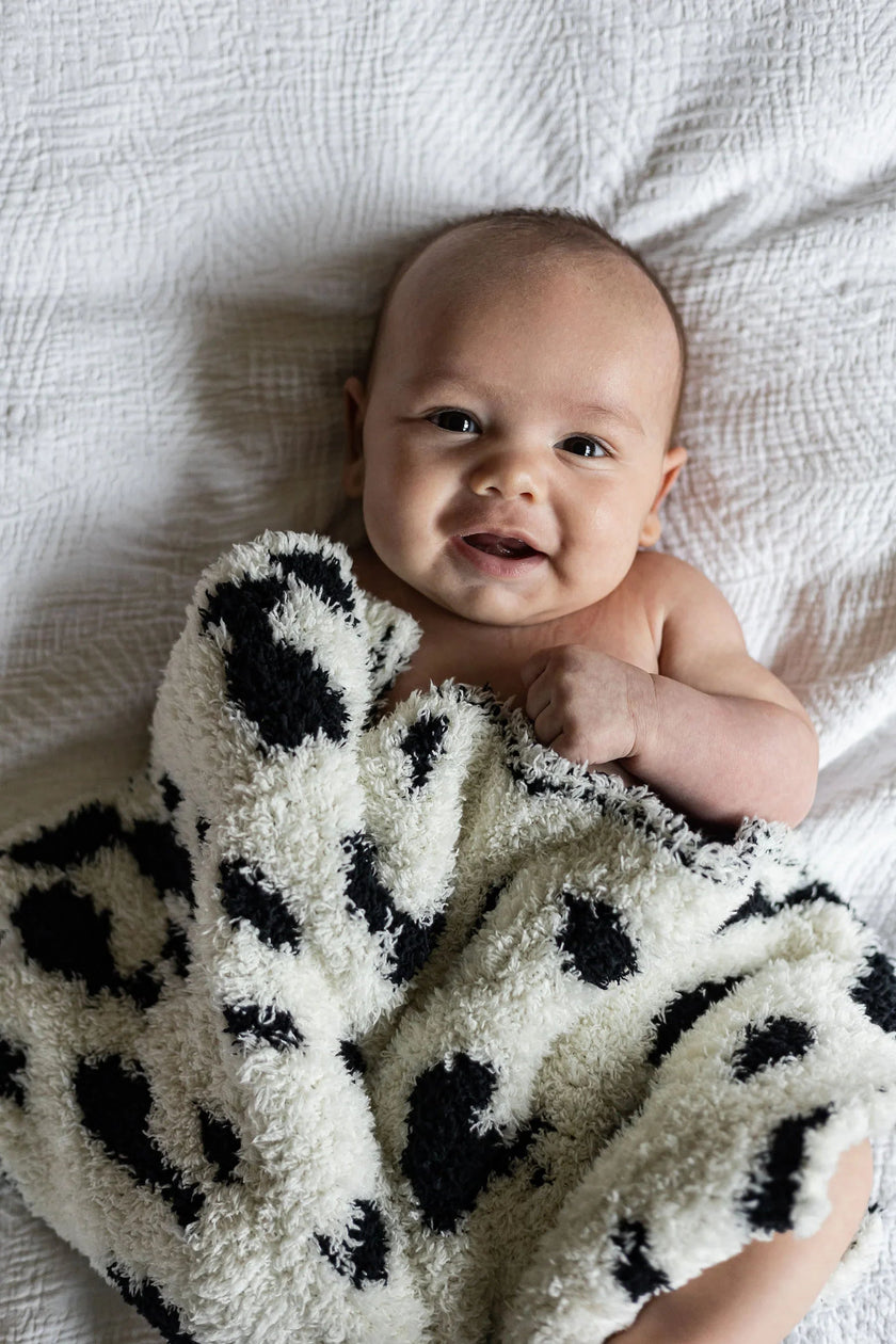 Black & Off-White Cow Print Lovey Baby Blanket