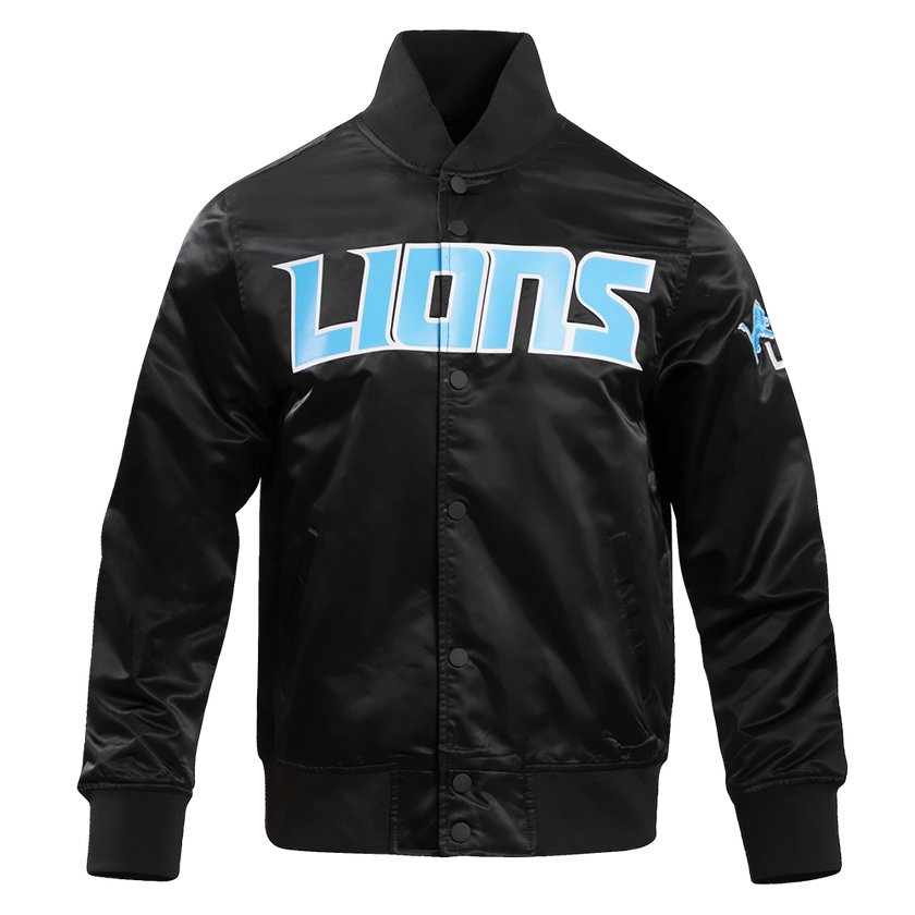 NFL DETROIT LIONS BIG LOGO MEN'S SATIN JACKET FDL6410277-BLK