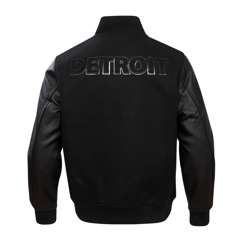 NFL DETROIT LIONS TRIPLE BLACK MEN'S MEN'S WOOL VARSITY JACKET FDL6410284-3BK