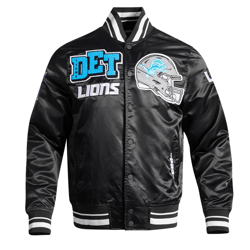 NFL DETROIT LIONS MASHUP MEN'S RIB SATIN JACKET FDL6410476-BLK