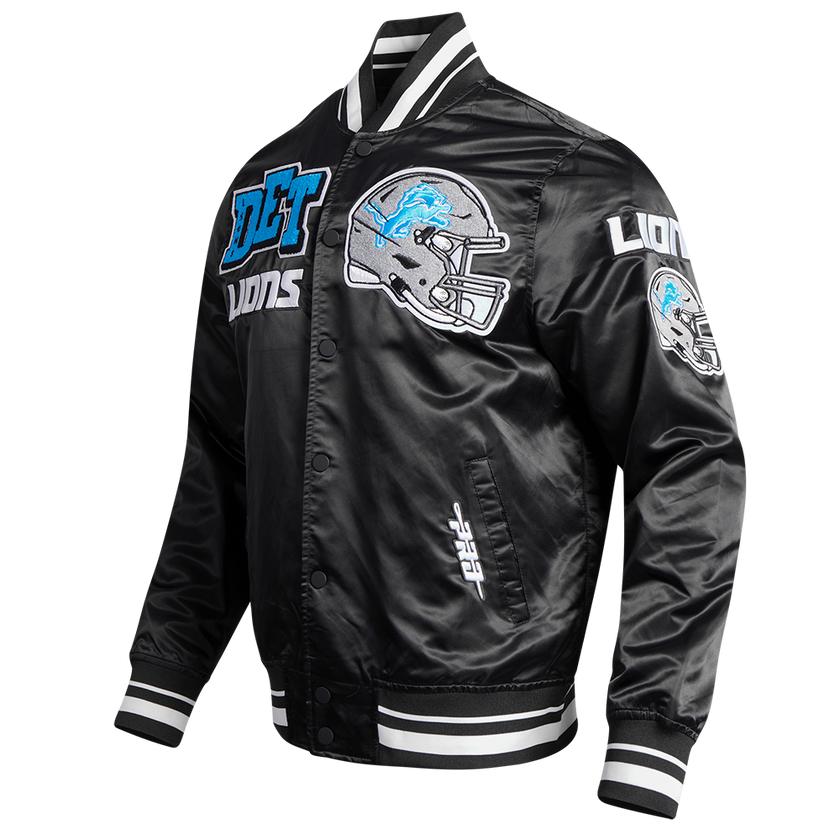 NFL DETROIT LIONS MASHUP MEN'S RIB SATIN JACKET FDL6410476-BLK