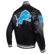 NFL DETROIT LIONS MASHUP MEN'S RIB SATIN JACKET FDL6410476-BLK