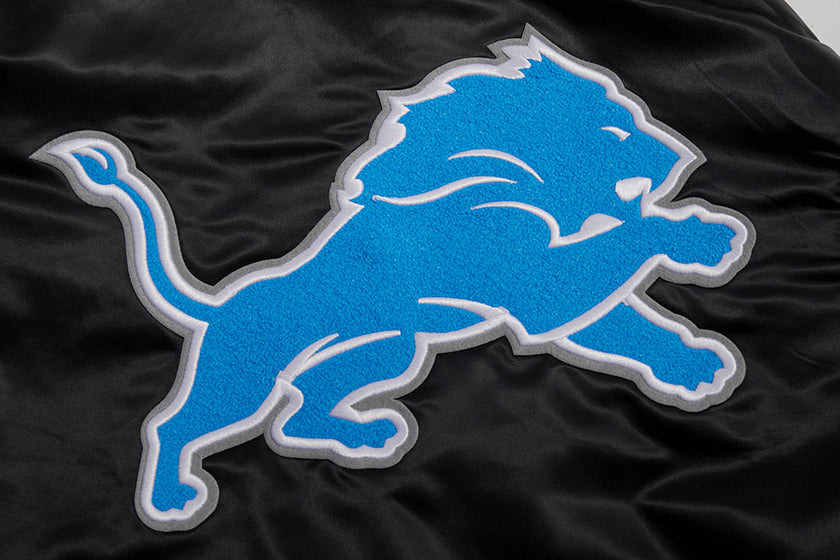 NFL DETROIT LIONS MASHUP MEN'S RIB SATIN JACKET FDL6410476-BLK