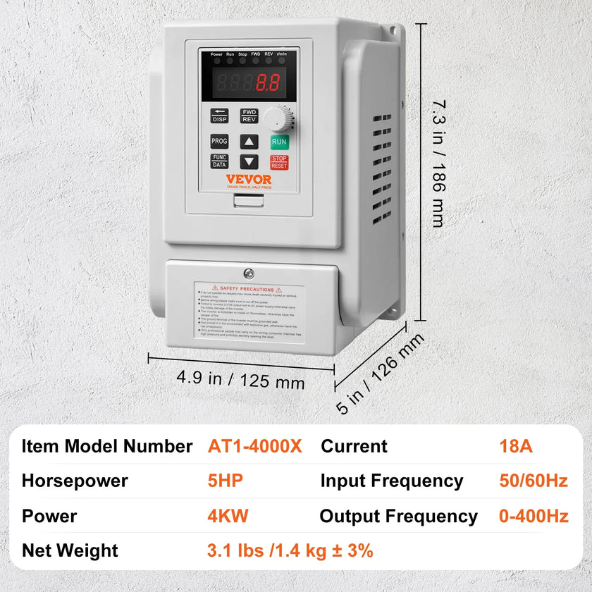 Variable Frequency Drive for AC Motor Speed Control (VFD) 5HP 4KW 220V-240V Input to 3 Phase 220V-240V Output
