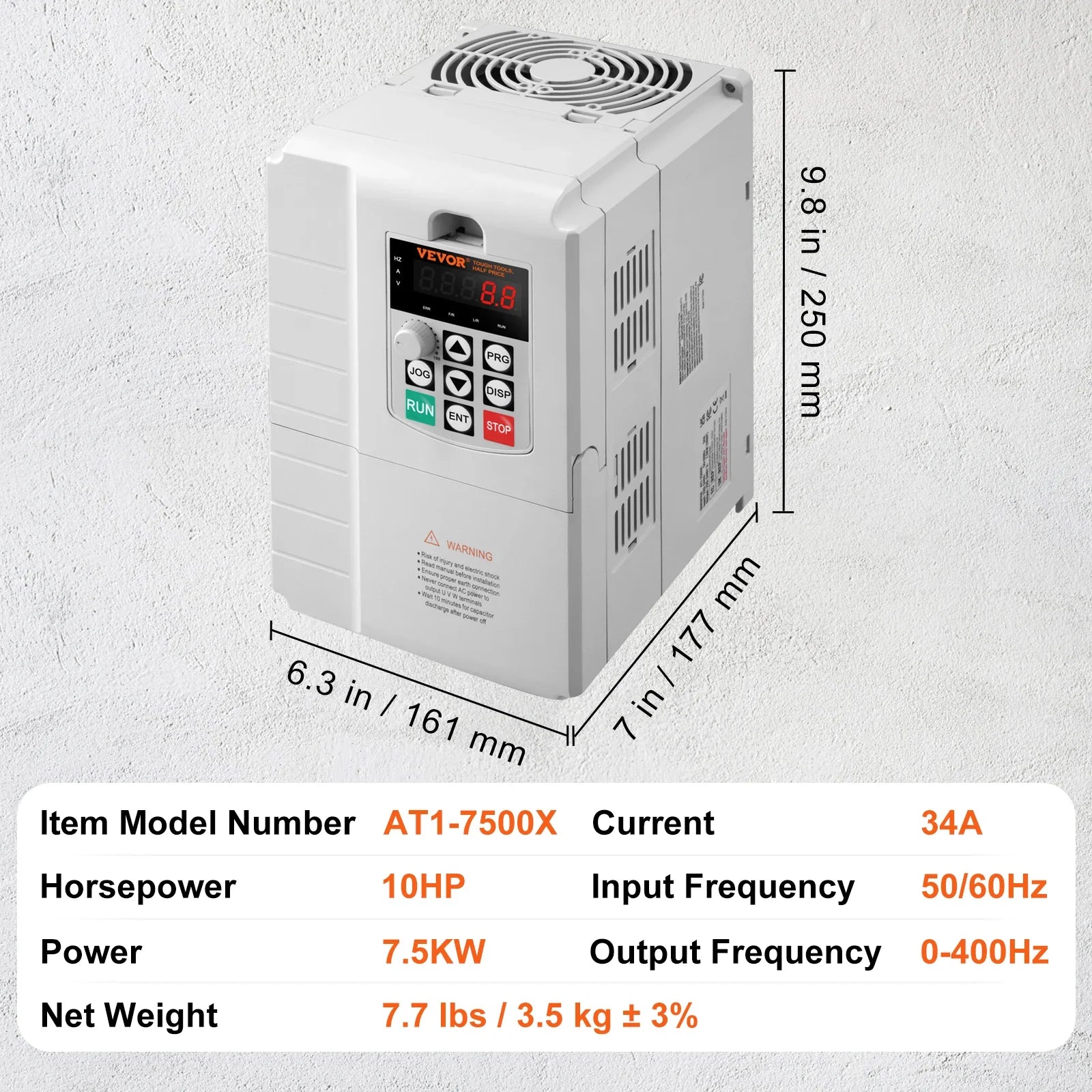 Variable Frequency Drive for AC Motor Speed Control (VFD) 5HP 4KW 220V-240V Input to 3 Phase 220V-240V Output