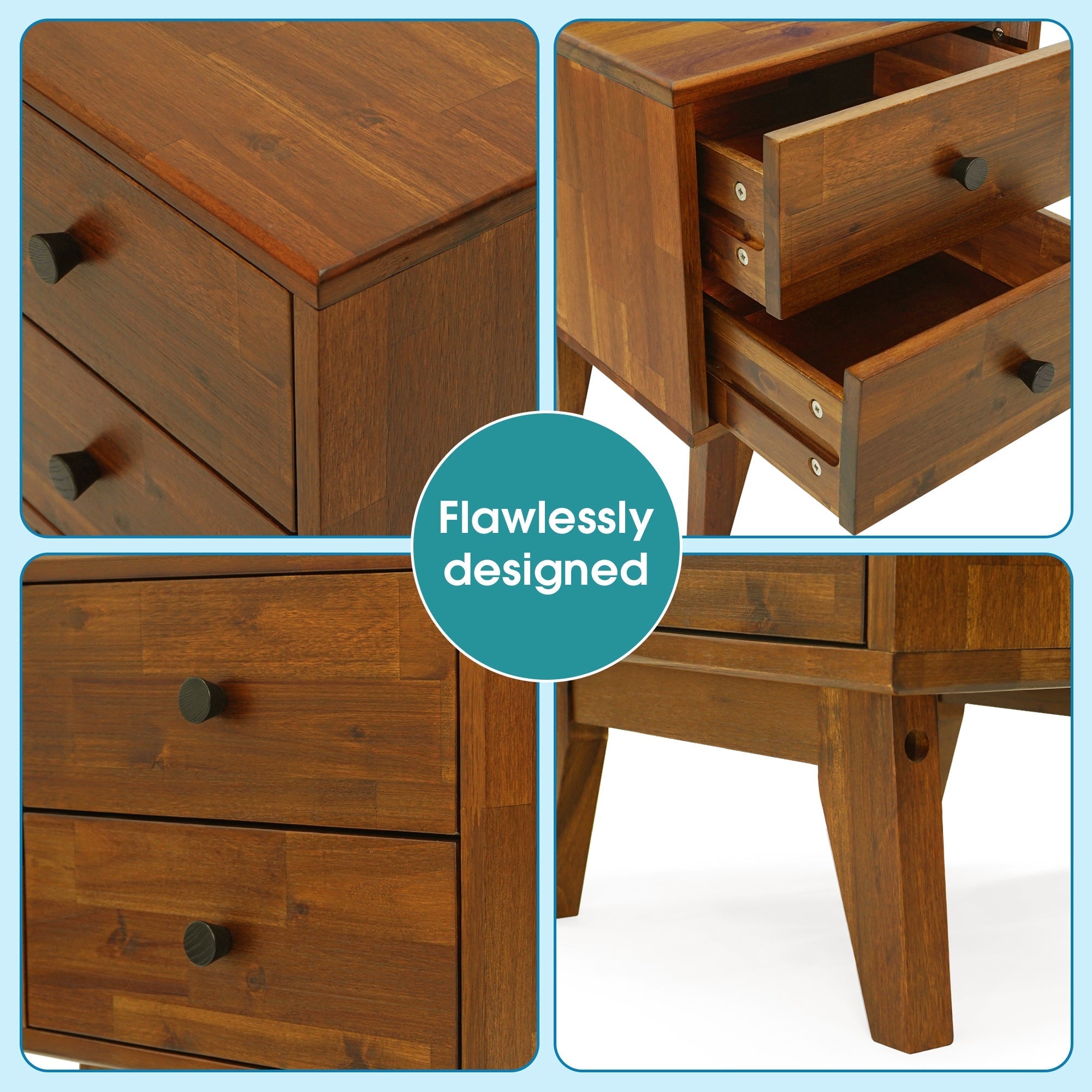 Silvia 2-Drawer Solid Wood Nightstand