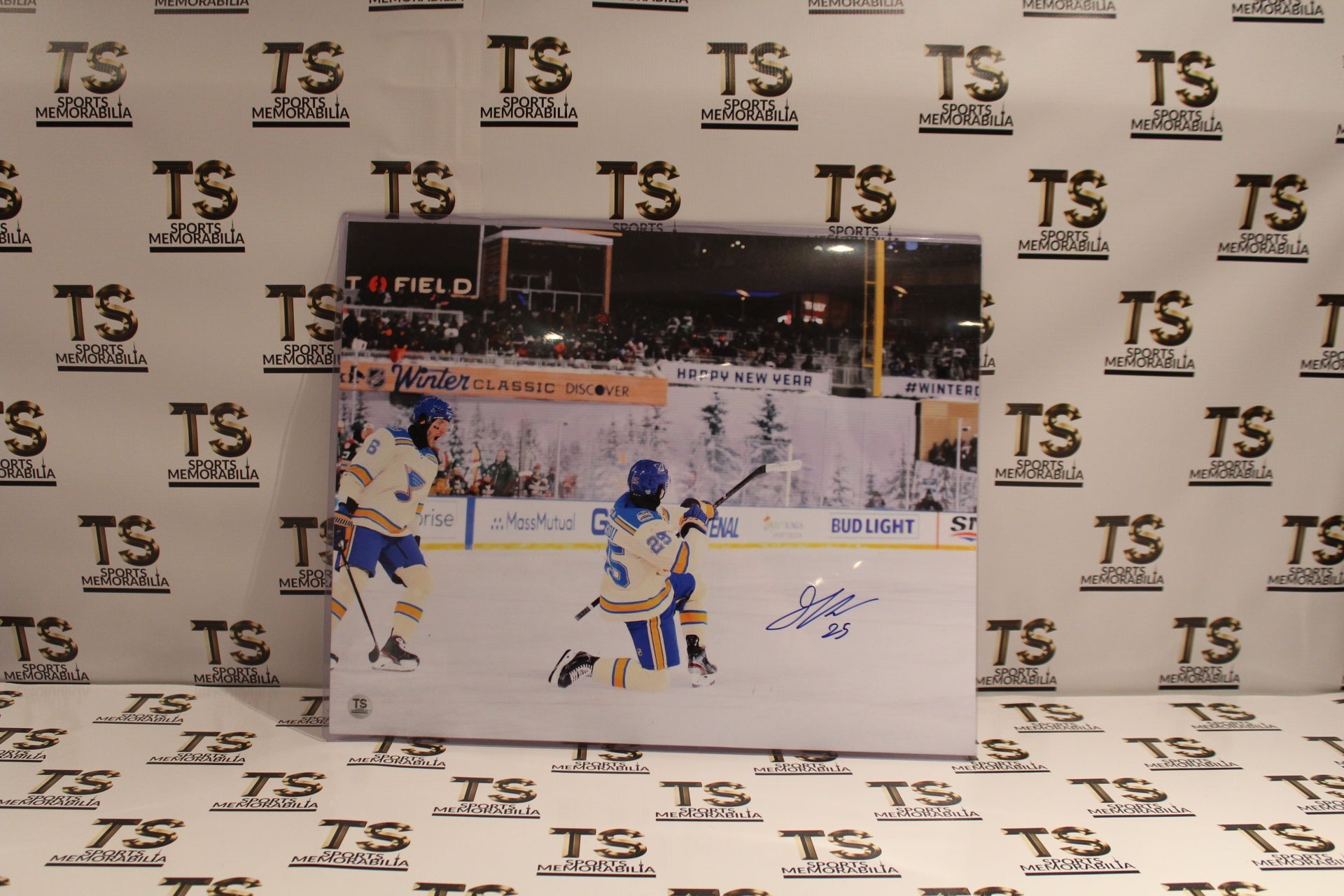 Jordan Kyrou Autographed St. Louis Blues 2022 Winter Classic Goal Celebration 16x20 Photo