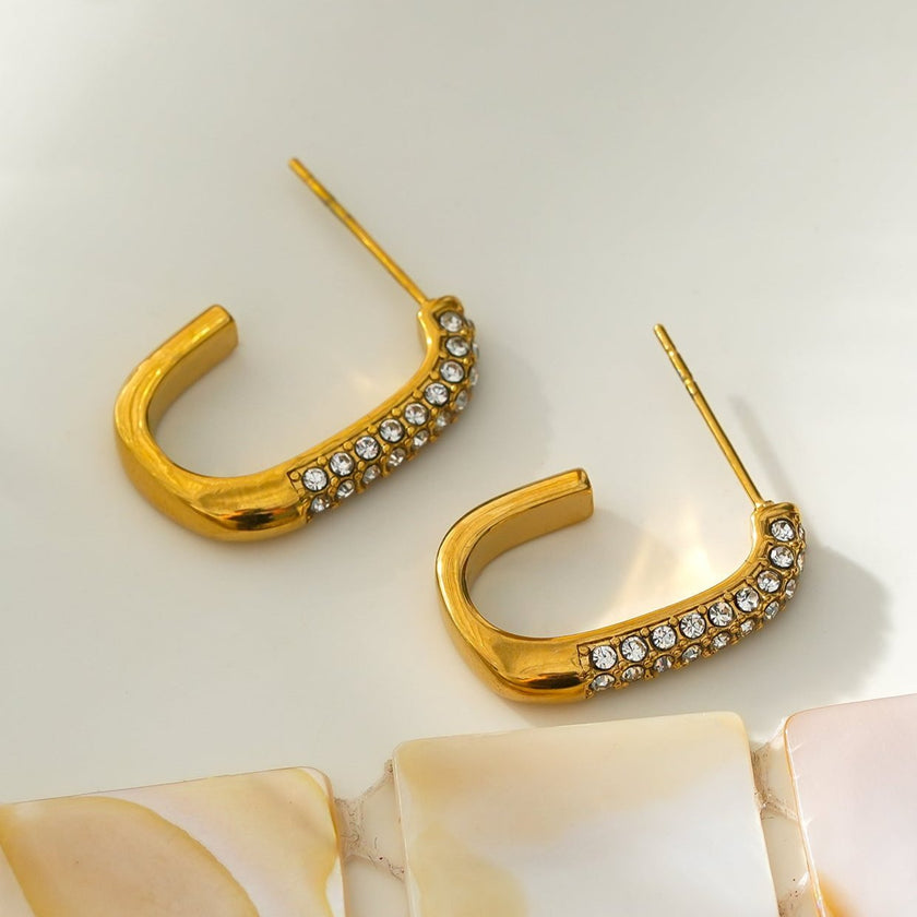 FIRLE Gold: Partial Pavé Zirconia Oval Hoop Earrings