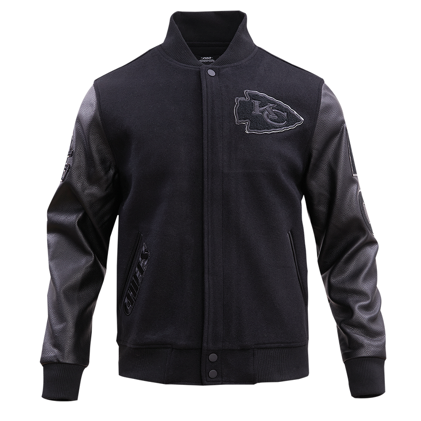 Veste universitaire en laine noire triple pour homme, NFL Kansas City Chiefs, FKC6410203-3BK