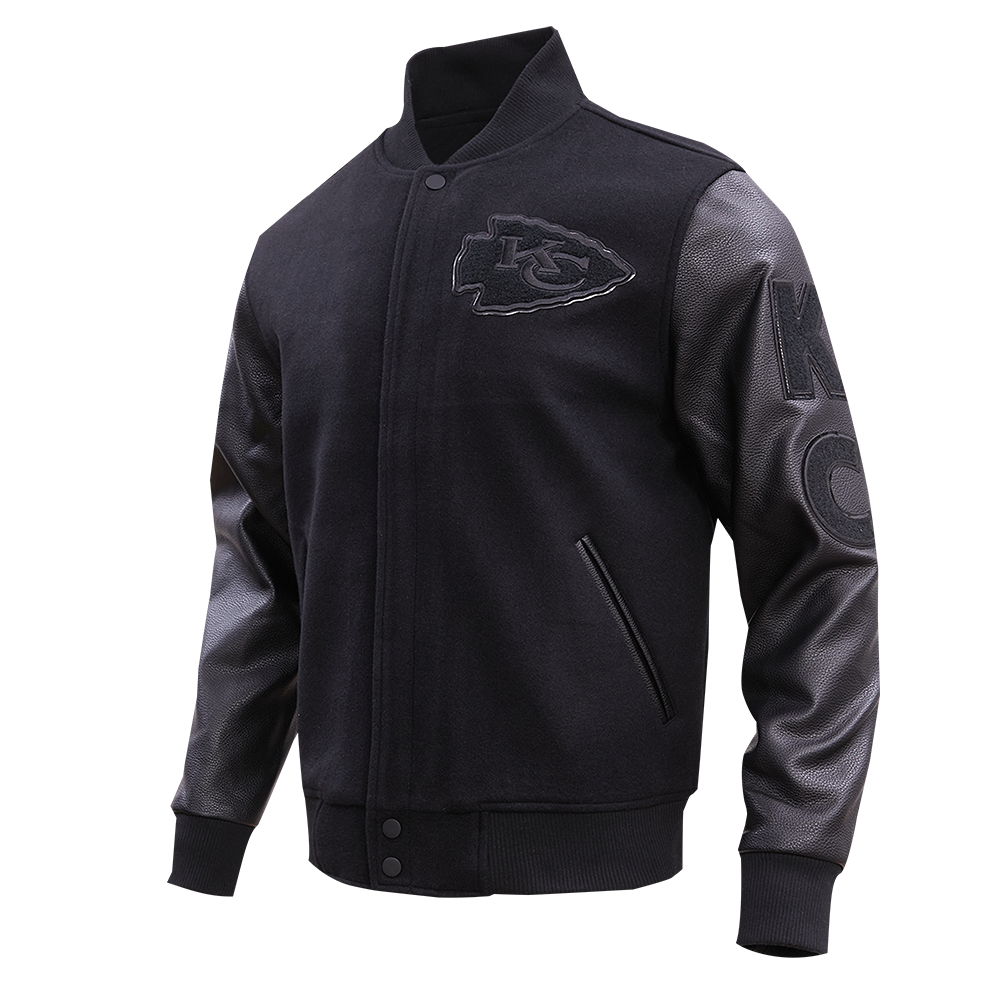 Veste universitaire en laine noire triple pour homme, NFL Kansas City Chiefs, FKC6410203-3BK