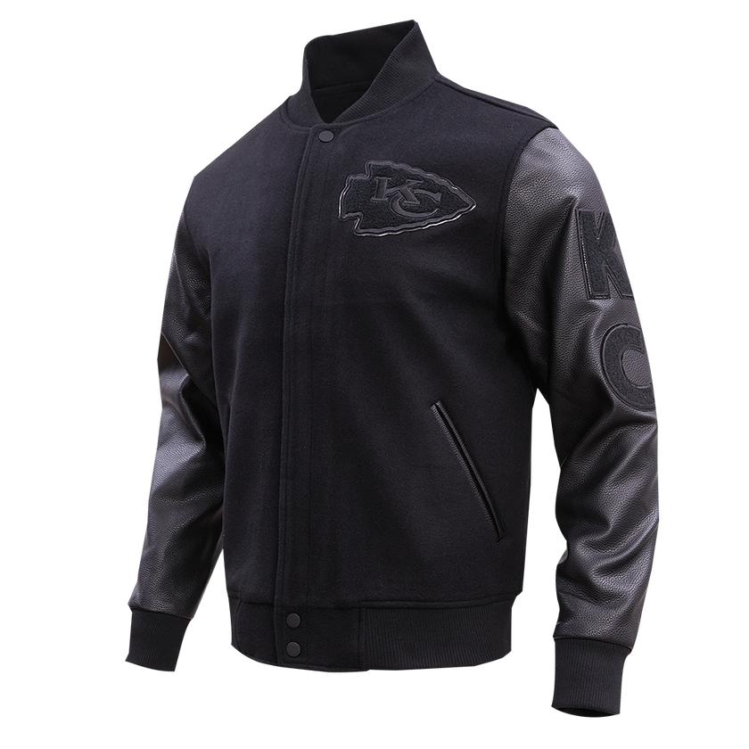 Veste universitaire en laine noire triple pour homme, NFL Kansas City Chiefs, FKC6410203-3BK
