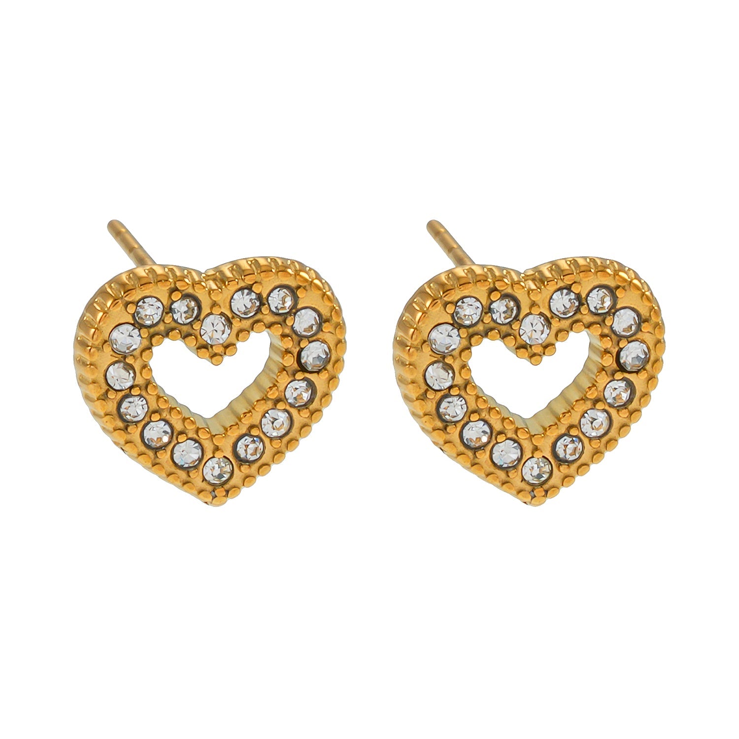 OREILLES FOREVER Gold : Boucles d'oreilles à puces serties de zircone (CZ) en forme de cœur éblouissante