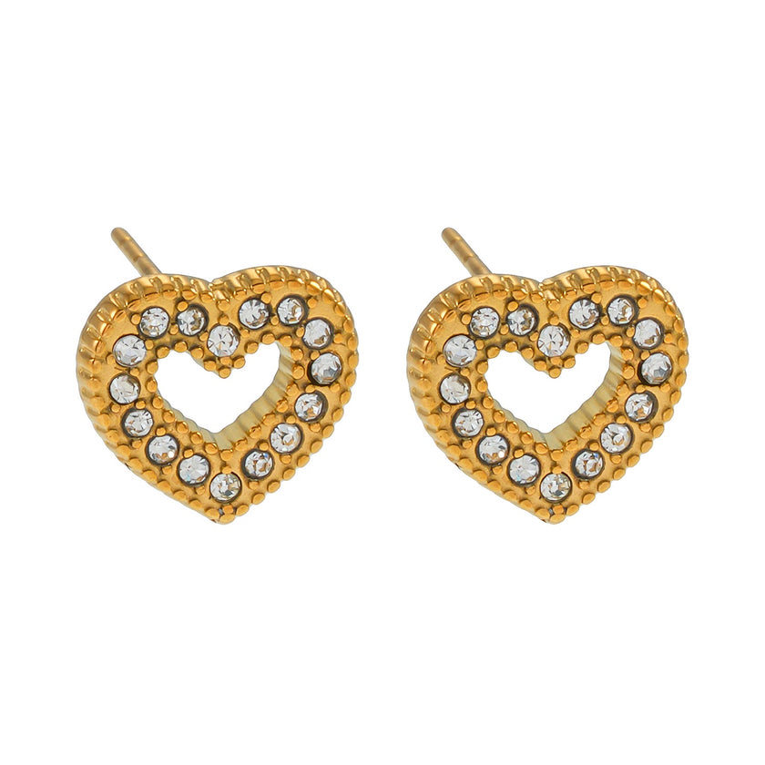 OREILLES FOREVER Gold : Boucles d'oreilles à puces serties de zircone (CZ) en forme de cœur éblouissante