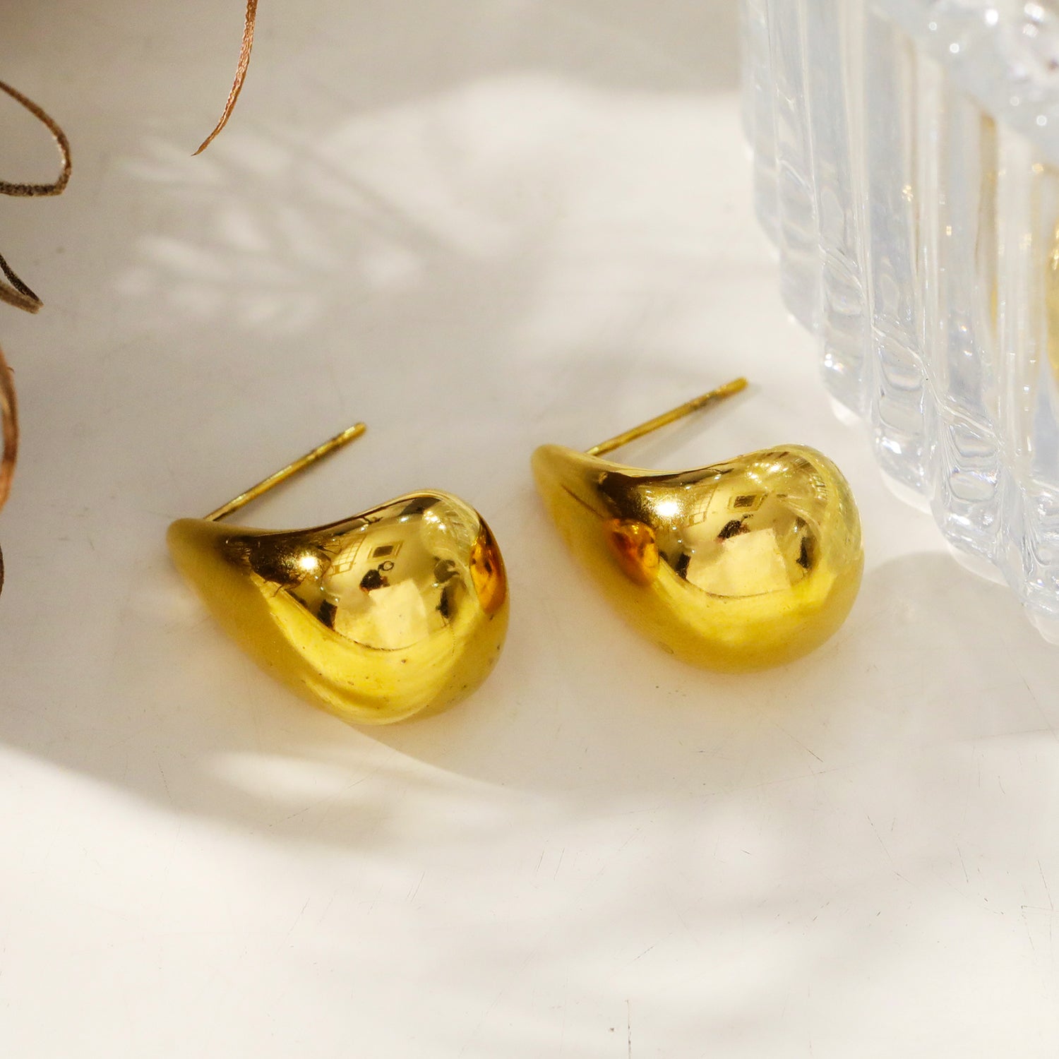FORIA Gold: Chunky Look Light Weight Tear Drop Stud Earrings - Statement of Confidence