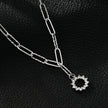 FRETTA: Radiant Star Shaped Pendant Zirconia Paper-Clip Chain Necklace in White Gold (Silver Toned)