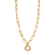 FRETTA: Radiant Star Shaped Pendant Zirconia Paper-Clip Chain Necklace in Gold.