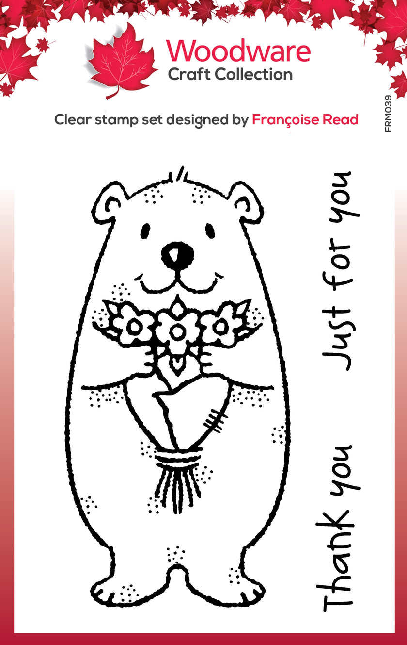 Woodware Clear Singles Flower Bear 3 in x 4 in Stamp