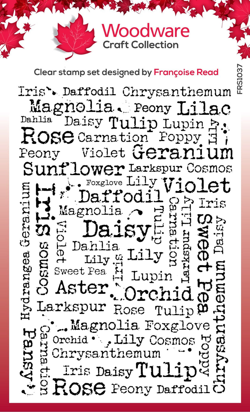 Woodware Clear Singles Flower Names 4 in x 6 in Stamp Set